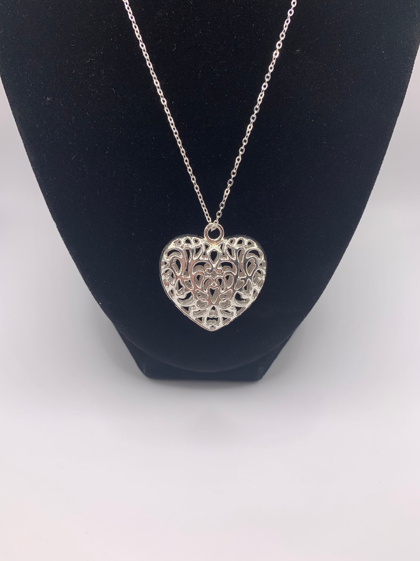 Tibetan Puffed Heart Necklace, Tibetan Heart Necklace, Silver Heart Necklace, 3-D Heart Necklace