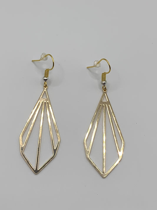 18K Gold Drop Earrings, Gold Prism Earrings, Gold Dangle Earrings