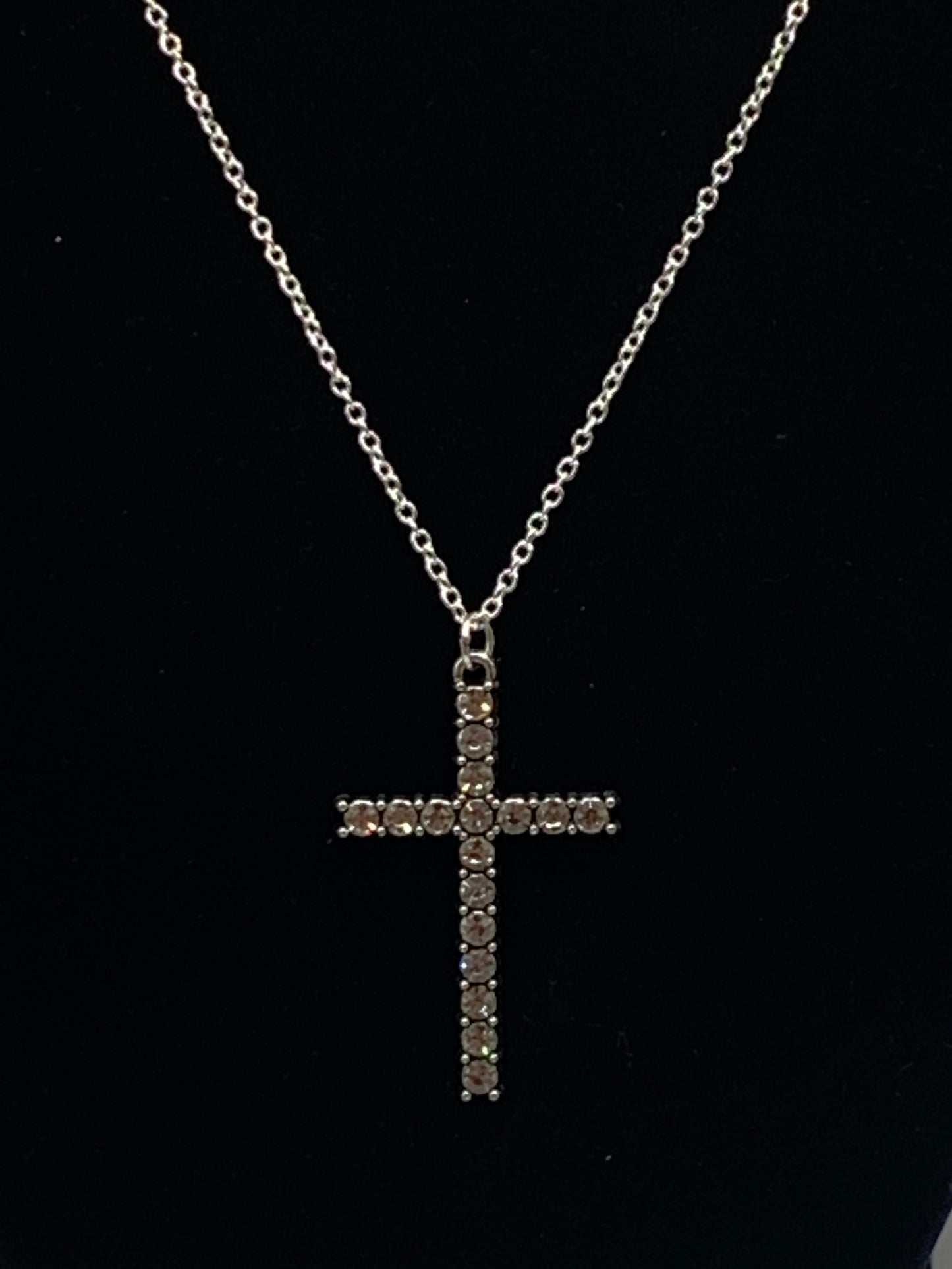 Rhinestone Cross Necklace, Silver Cross Necklace, Women's Silver Necklace, Pendant Necklace, Spiritual Necklace, Silver Rhinestone Necklace