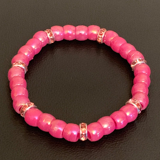 Pink Bead Bracelet, Pony Bead Bracelet, Rhinestone Bead Bracelet, Stackable Bead Bracelet, Cute Bead Bracelet