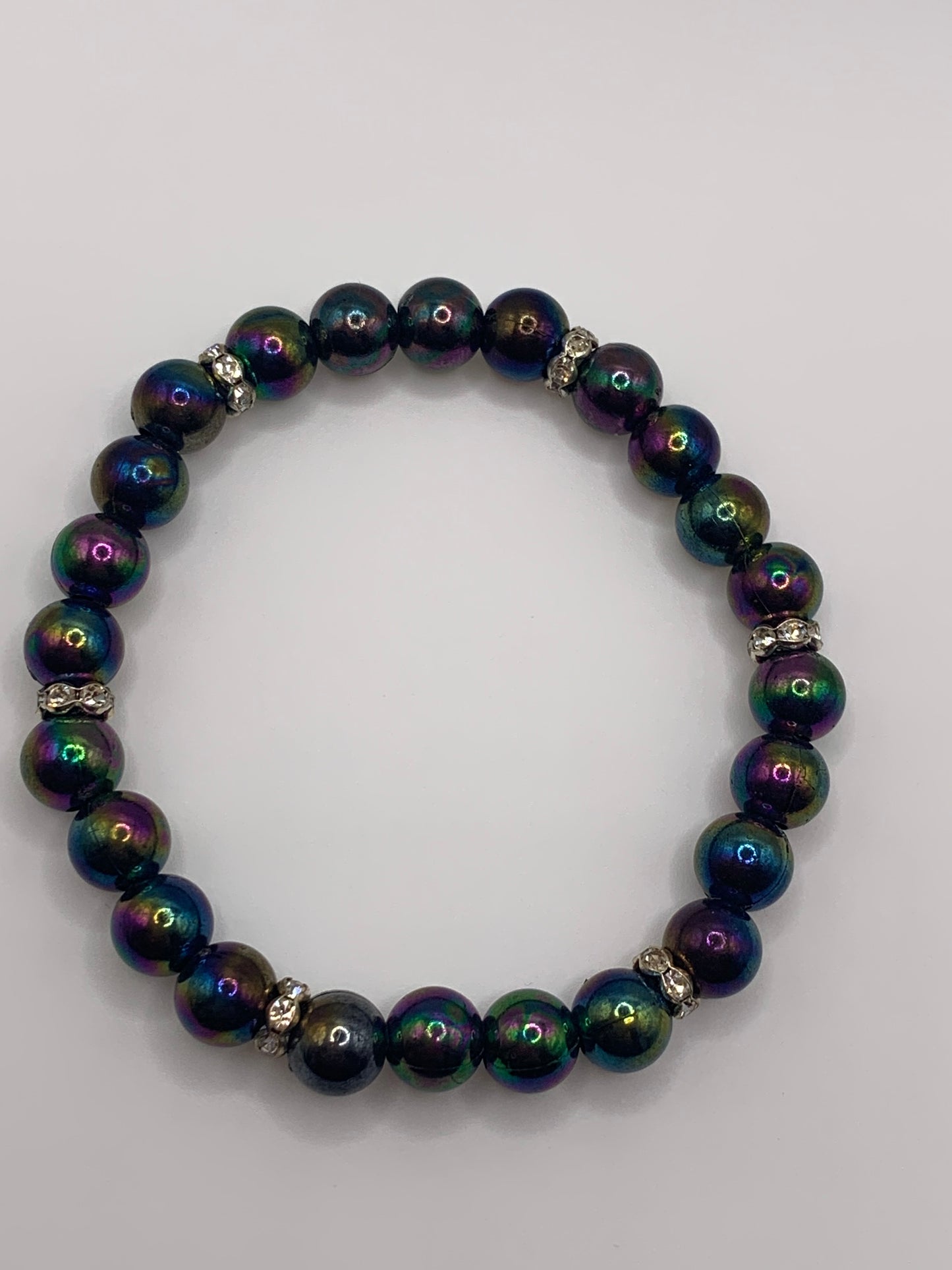 Irridescent Bead Bracelet, Rhinestone Bead Bracelet, Stretch Bead Bracelet, Purple Bead Bracelet, Colorful Bead Bracelet