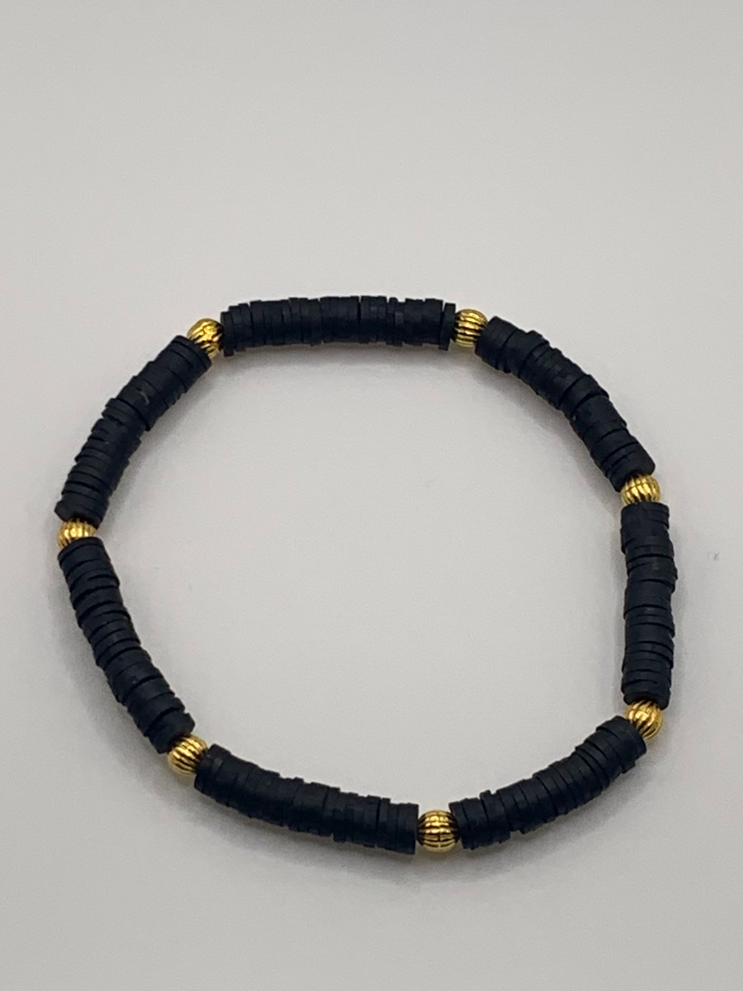 Heishi Bead Bracelet, Gold Bead Bracelet, Clay Bead Bracelet, Black Bead Bracelet, Flat Bead Bracelet, Stacking Bead Bracelet