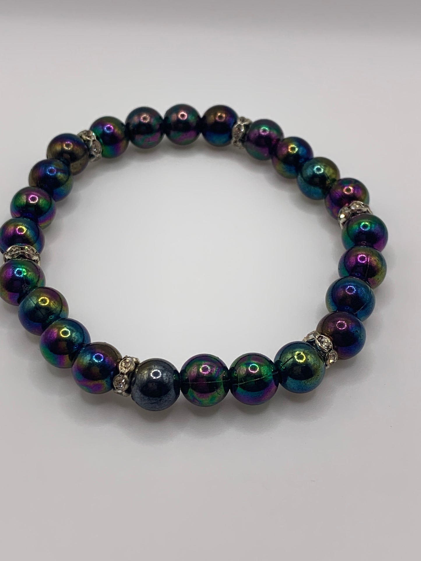 Irridescent Bead Bracelet, Rhinestone Bead Bracelet, Stretch Bead Bracelet, Purple Bead Bracelet, Colorful Bead Bracelet