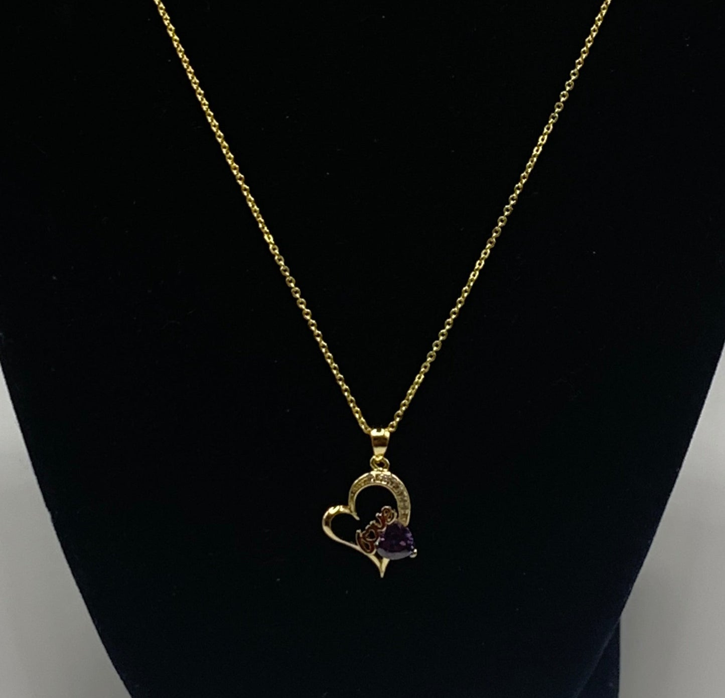 Gold Love Necklace, Gold Heart Necklace, Green Love Necklace, Purple Love Necklace, Green Heart Necklace, Purple Heart Necklace