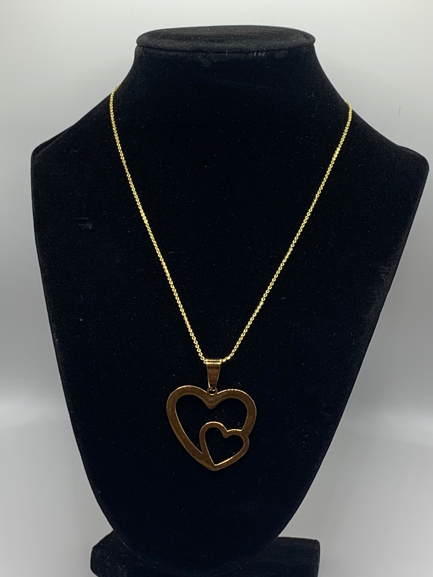 Gold Double Heart Necklace, Gold Heart Necklace, 18K Gold Necklace, Love Necklace, Gold Heart Pendant Necklace