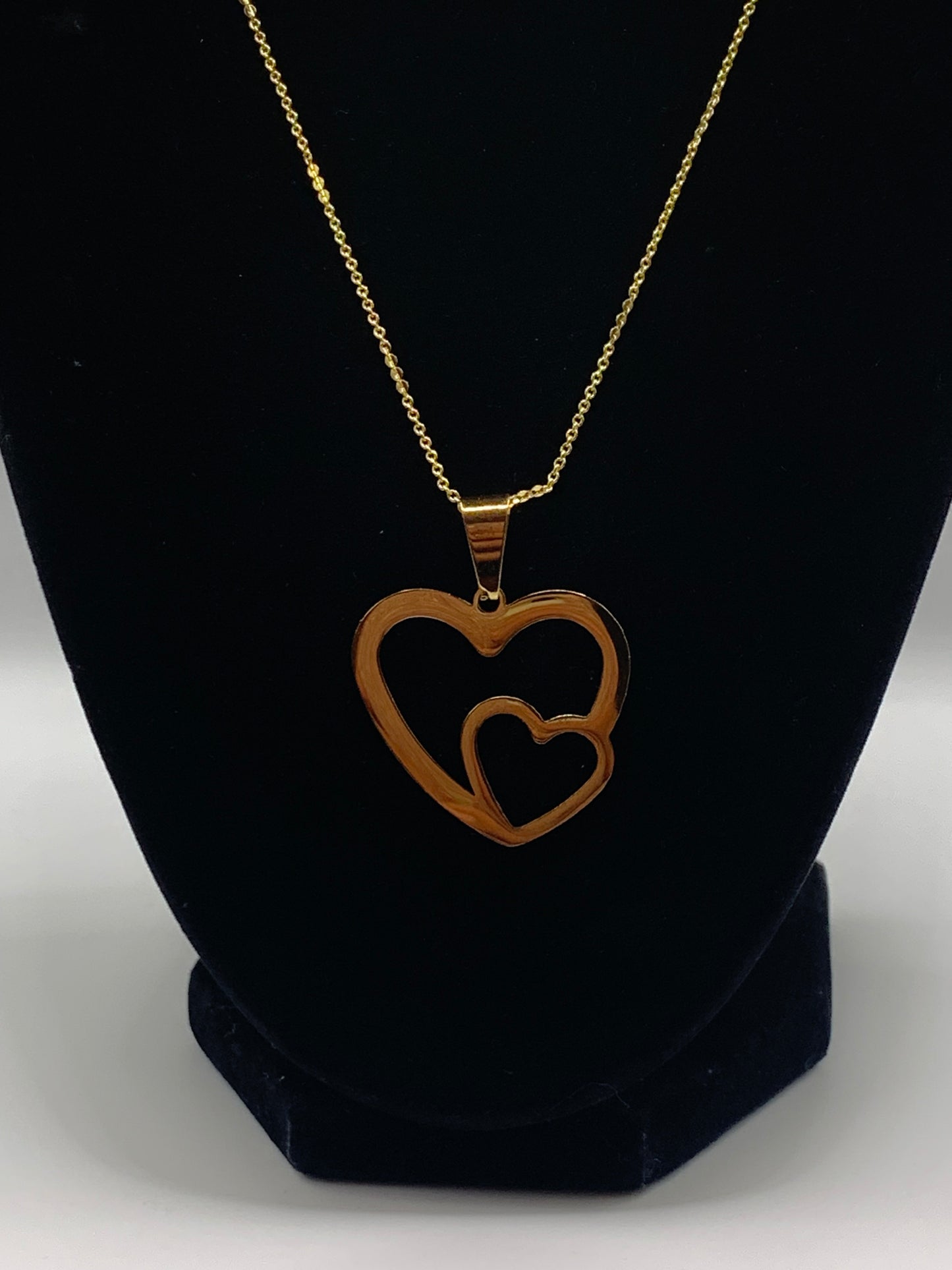 Gold Double Heart Necklace, Gold Heart Necklace, 18K Gold Necklace, Love Necklace, Gold Heart Pendant Necklace