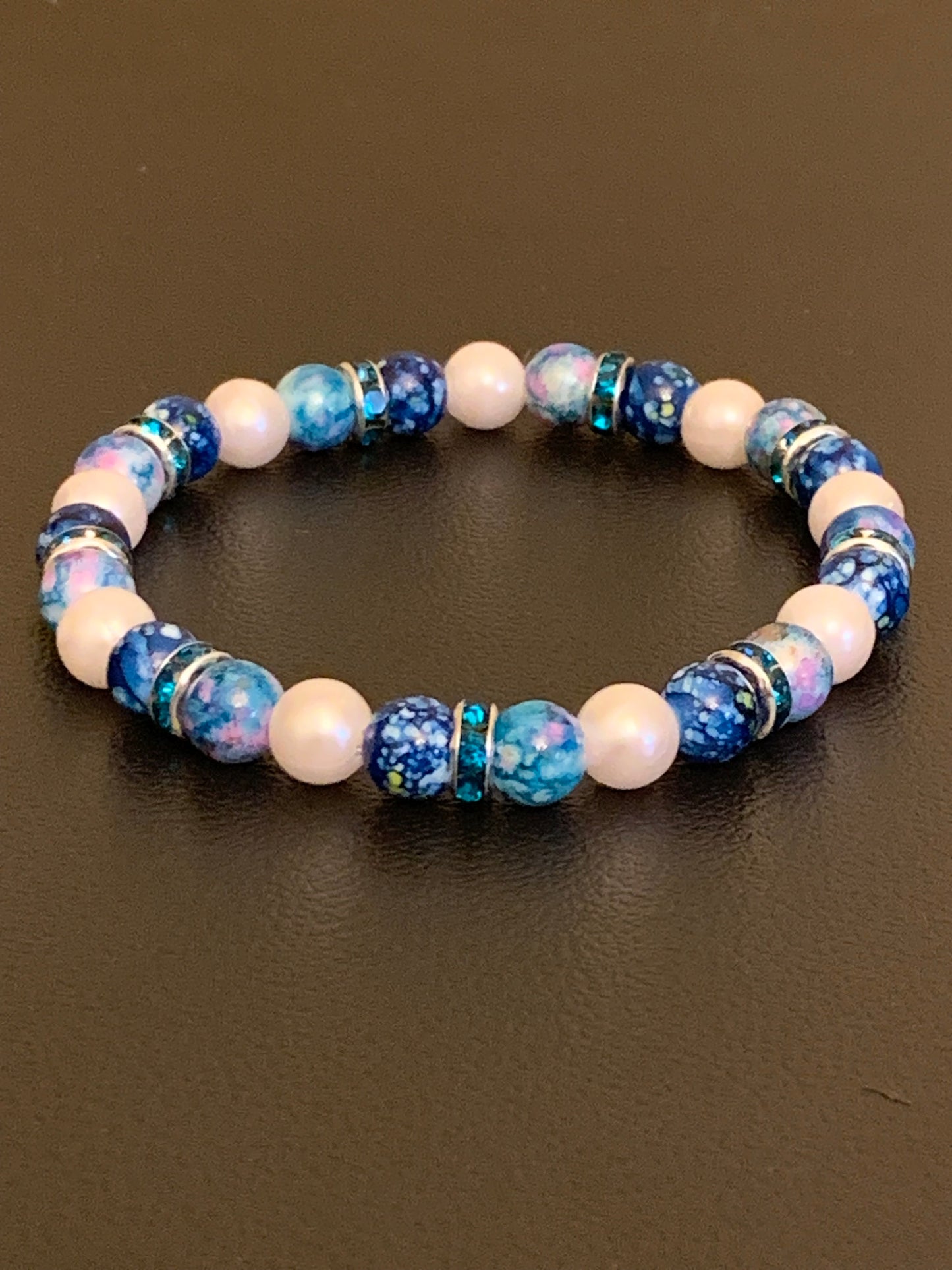 Round Bead Bracelet, Colorful Bead Bracelet, Cute Bead Bracelet, Rhinestone Bead Bracelet, Blue Bead Bracelet, White Bead Bracelet