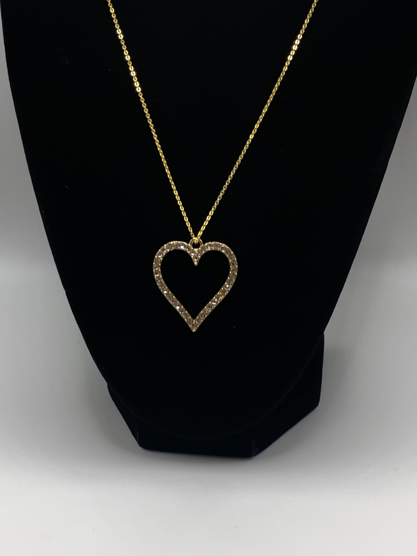 Rhinestone Heart Necklace, Gold Heart Necklace, Gold Rhinestone Necklace, Fashion Necklace, Gold Necklace