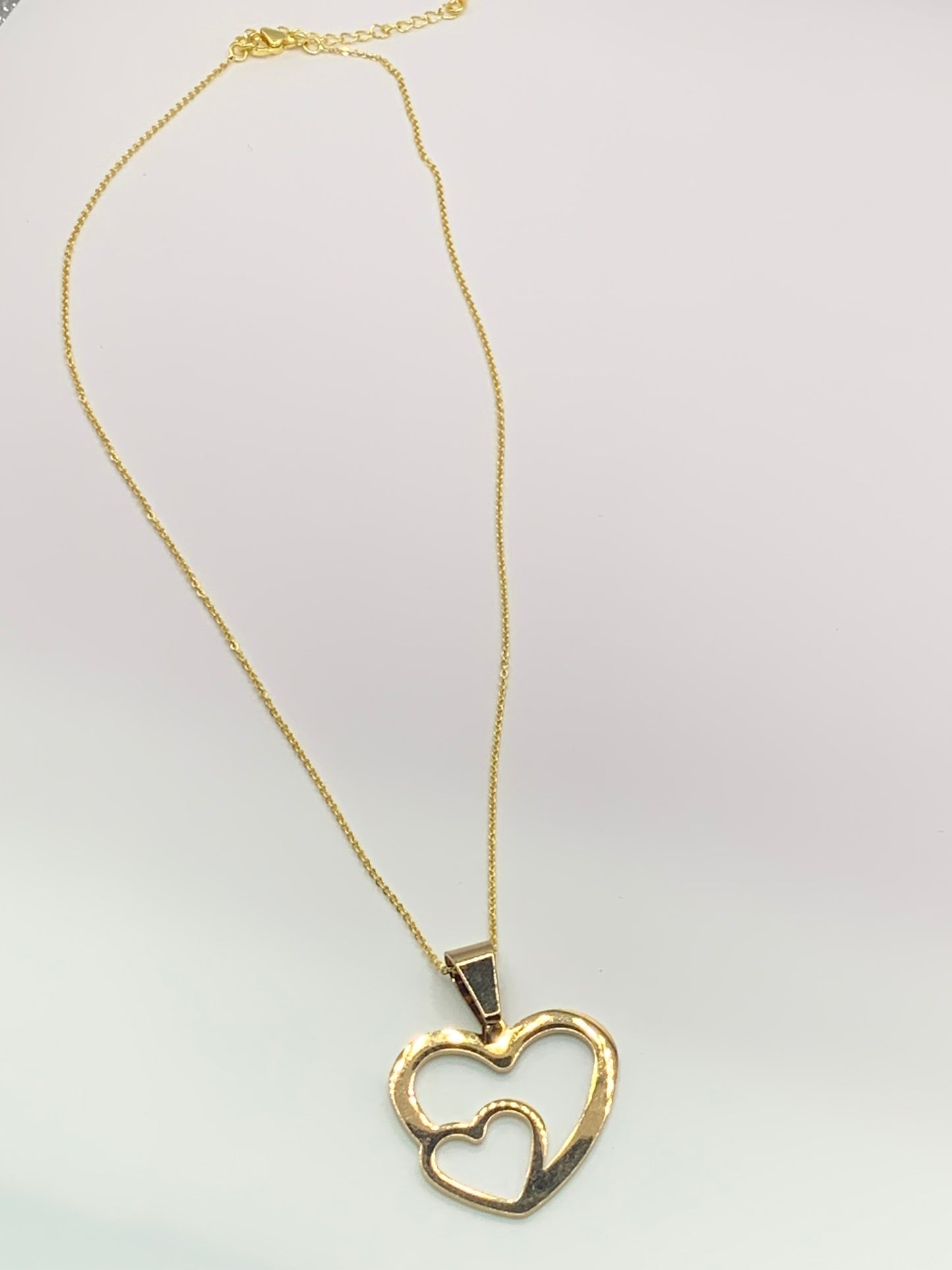 Gold Double Heart Necklace, Gold Heart Necklace, 18K Gold Necklace, Love Necklace, Gold Heart Pendant Necklace