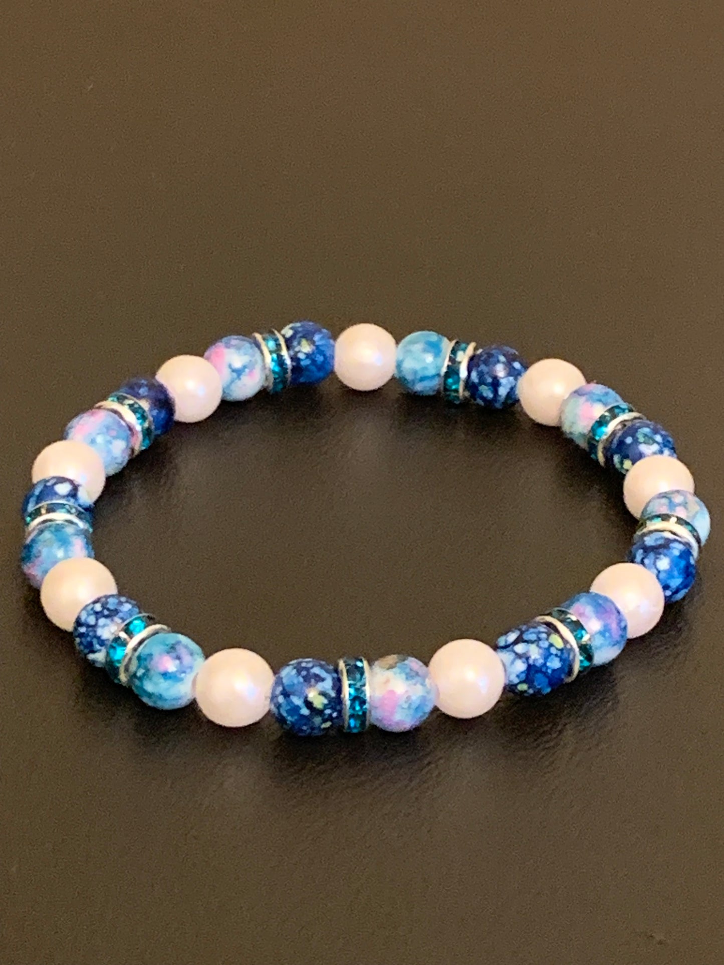 Round Bead Bracelet, Colorful Bead Bracelet, Cute Bead Bracelet, Rhinestone Bead Bracelet, Blue Bead Bracelet, White Bead Bracelet