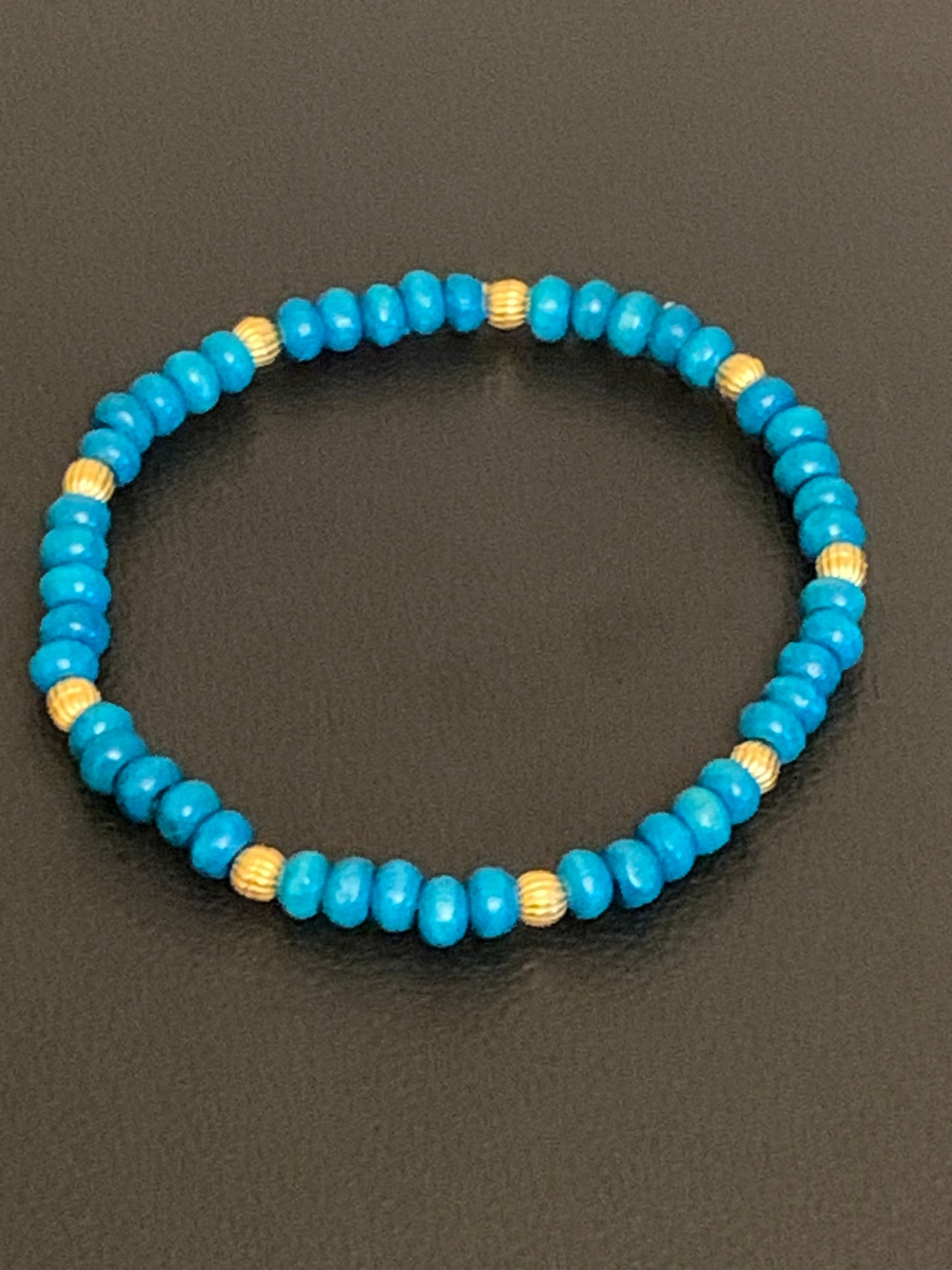 Teal Bead Bracelet, Gold Bead Bracelet, Round Bead Bracelet, Colorful Bead Bracelet, Stretch Bead Bracelet