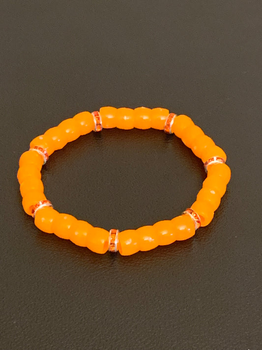 Orange Bead Bracelet, Pony Bead Bracelet, Colorful Bead Bracelet, Rhinestone Bead Bracelet