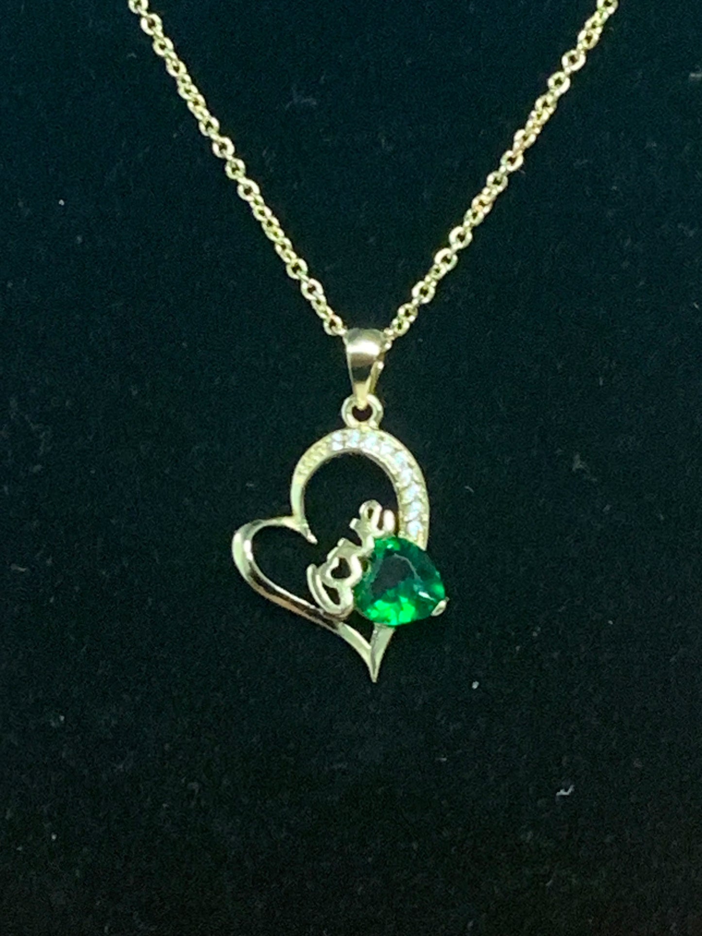 Gold Love Necklace, Gold Heart Necklace, Green Love Necklace, Purple Love Necklace, Green Heart Necklace, Purple Heart Necklace