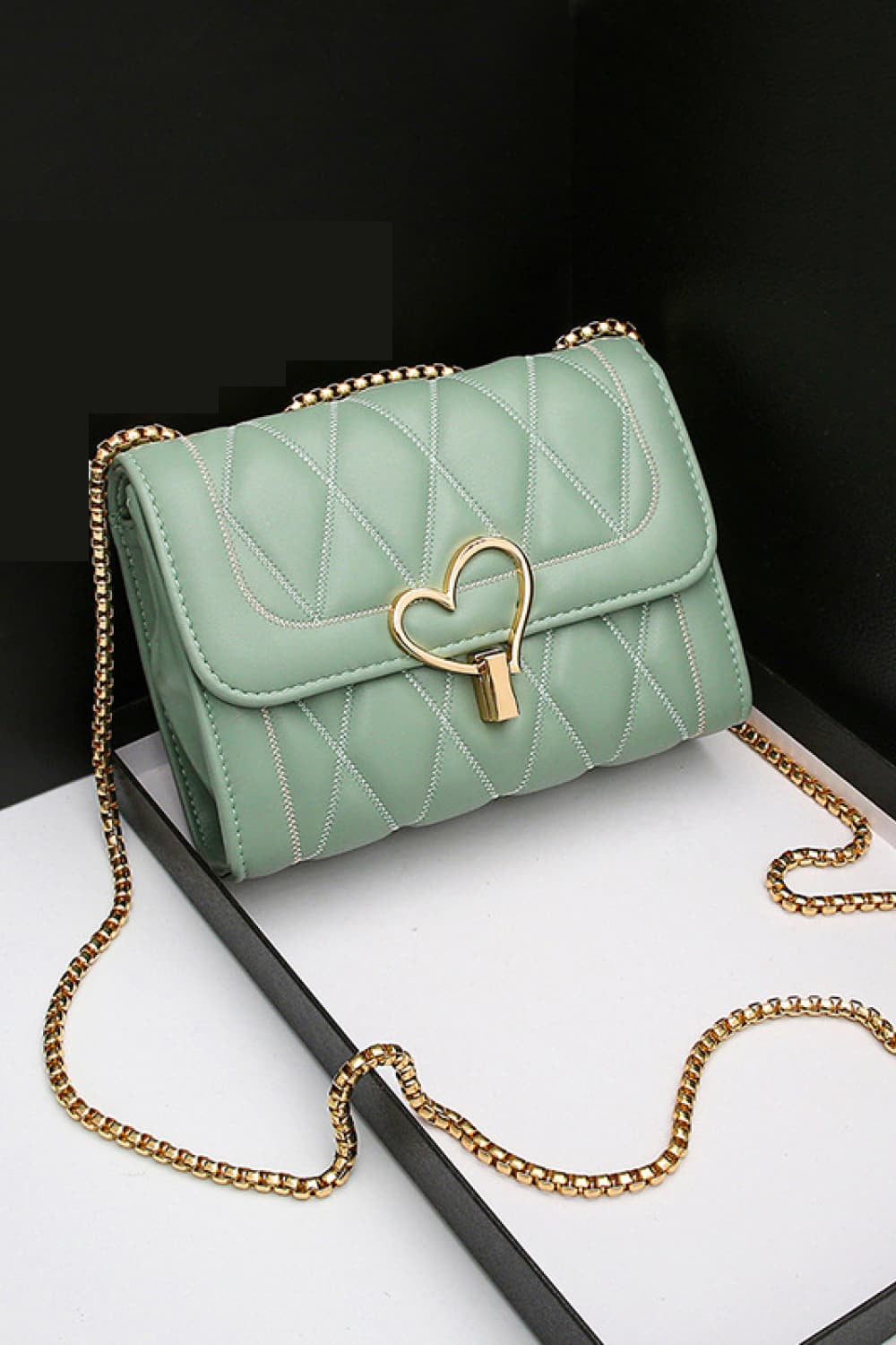 Heart Buckle Leather Crossbody Bag